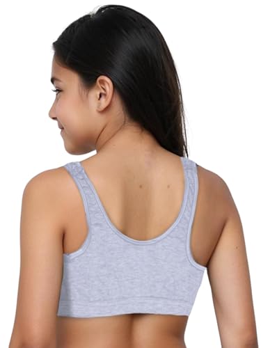 Image of DChica Essentials Sports Bra for Girls (Pack of 2) Cotton Non-Padded Full Coverage Beginners Non-Wired T-Shirt Gym Yoga Workout Bra with Regular Broad Strap, Training Bra for Teenagers