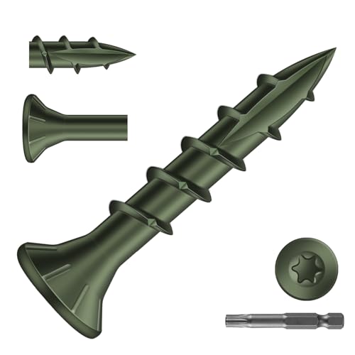 Image of #8 x 1 Inch Deck Screws (215Pcs) 1lb. Exterior Wood Screws. Carbon Steel, Green, Flat Head, Rust Resistant epoxy Coated, with T25 Star Bit