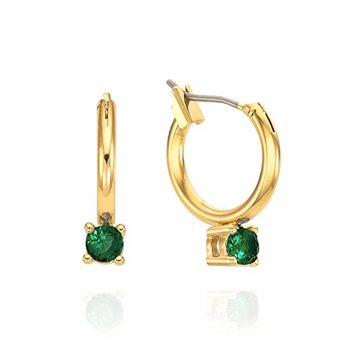 OZEL – Huggie Hoop Earrings with a Set of Cubic Zirconia Stones for Women – 14k Yellow Gold/White Gold Plated/Circular/Semi-circular/U-Shape/Round Square (Made in Korea)