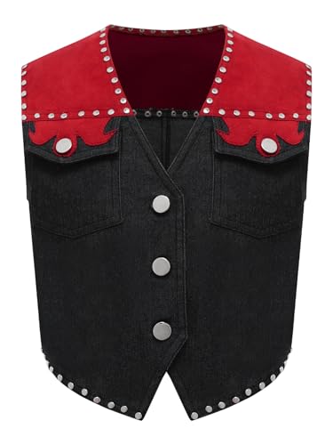 Unisex Kids Movie Role Gear Classic Western Cowboy Denim Vest Rivet Fringe Tassels Tank Top Waistcoat