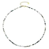 LAKADA Baumachat Edelsteinkette mit facettierten 4mm Perlen - echte Natursteine - Länge verstellbar - Heilstein Schutzstein Edelstein Collier Glücksbringer Talisman Geschenk (Baumachat, 45, G)