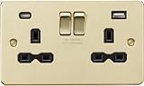 13A 2G SP Switched Socket with Dual USB A+C (5V DC 4.0A shared) - Brushed Brass with black Insert