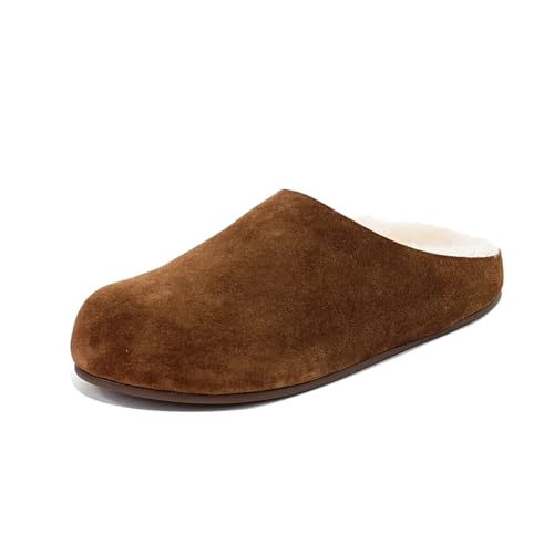 Moyilishan Women's Suede Shearling Lined Slippers Cozy Slip-On Mules with