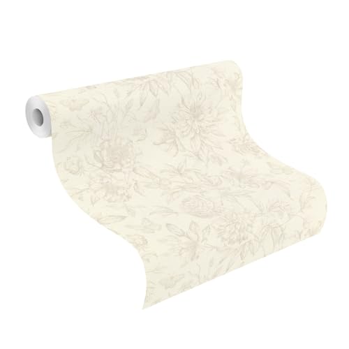 Rasch Tapete 793932 – Vliestapete in Cremeweiß mit floralem Muster im Vintage Stil in Beige - 10,05 x 0,53 (LXB)