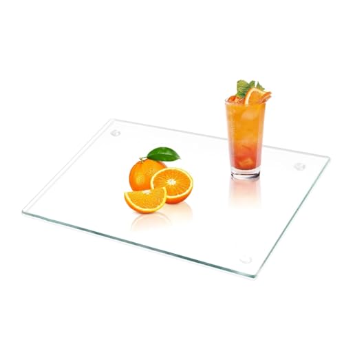 Garvee Tempered Glass Cutting Board with Rubber Feet, Rectangle Non-Slip Chopping Plate, Clear Glass Board for Countertop, Long Lasting Clear Tray, Sh