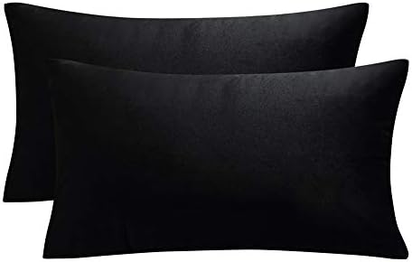 JUSPURBET Black Decorative Lumbar Velvet Throw Pillow Covers 12x20,Pack of 2 Luxury Soft Solid Cushion Cases for Sofa Couch Bed