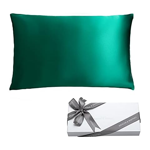 spencer & whitney Silk Pillowcase for Hair and Skin Health with Hidden Zipper 100% Mulberry Silk Bed Pillowcase Both Side 22 Momme Silk(Green) Cover