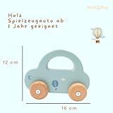 minipishop® Babygeschenke zur Geburt Junge personalisiert -Holzauto ab 1 Jahr als Spielzeug oder Babygeschenk Geburt türkis Erstes Auto mit Namen