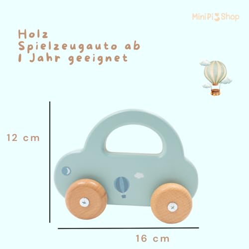 minipishop® Babygeschenke zur Geburt Junge personalisiert -Holzauto ab 1 Jahr als Spielzeug oder Babygeschenk Geburt türkis Erstes Auto mit Namen