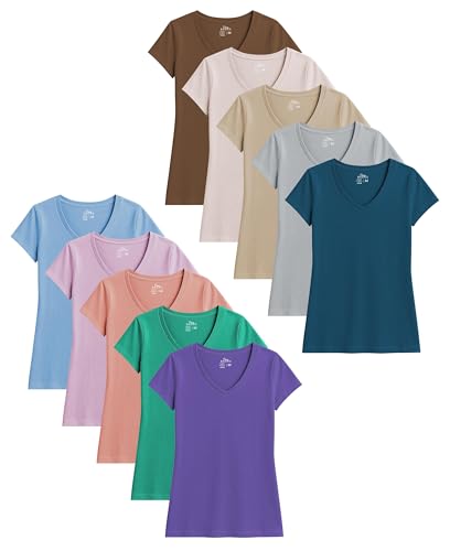 Sexy Basics Womens' Cotton Stretch V Neck Color T Shirts