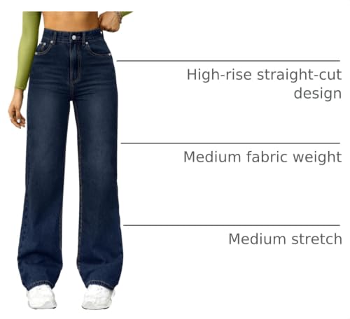 Image of FUNUCA Straight Leg Jeans for Women,High Waisted Wide Leg Loose Microelastic Boyfriend Denim Pants