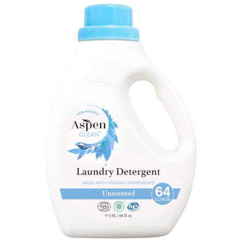 AspenClean HE Liquid Laundry Detergent, Unscented, Non-Toxic, EWG Verified, 64 fl oz