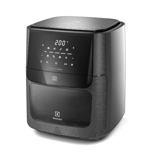 Electrolux Air Fryer Forno 5 x 1 12L 1700W Digital Espeto Giratório 2 Bandejas Antiaderentes 10 funções 7 Receitas aviso sonoro Fritadeira Elétrica sem Óleo Forno Bancada EAF90 Grafite 127V