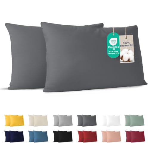 Dreamzie - Kissenbezug 30x50cm - 2er Set - 100% Baumwolle - Anthrazit – Ansicht 1