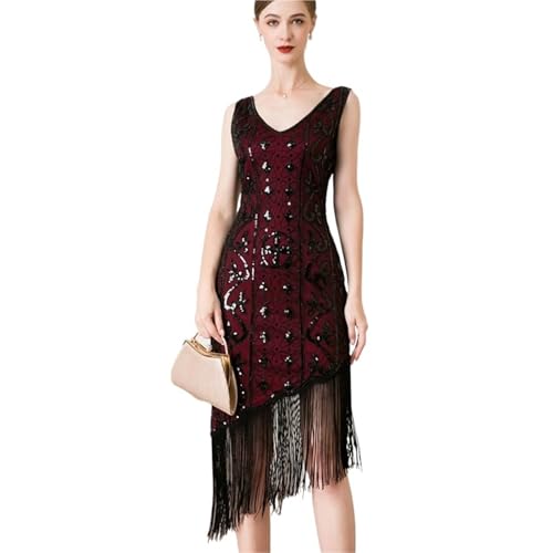 Robe de soirée col en v avec paillettes style Charleston chic pour bal