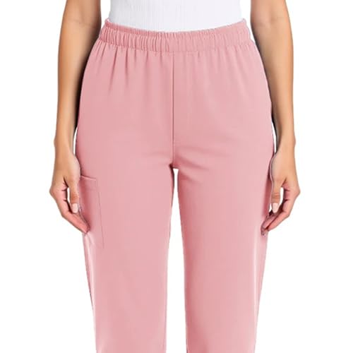 Image of Scrub Pants for Women Drawstring Waist with Straight Leg High Waisted Solid Color Soft Breathable Pants with Pockets