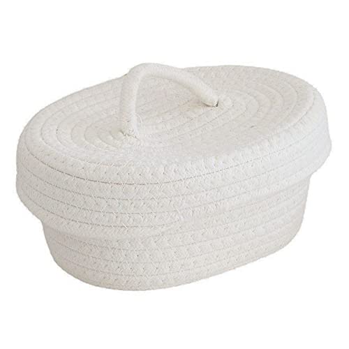 AUNMAS Oval Cotton Rope Storage Basket with Lid, Milky White Woven Storage Container Multifunctional Desktop Storage Box for Makeup Sundries Snack Needles