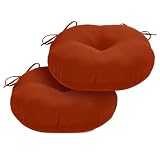 HOMELYSIAN Round Outdoor Chair Cushions, Tufted Bistro Chair Cushions with Ties, Thickened Round Seat Cushion for Patio Furniture, 2 Pack, 15x15 Inch, Brick Red