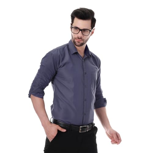 Image of XJARVIS Austin Men's Combed Cotton Shirt | Solid Plain Formal & Casual Shirt for Men | Regular Fit | Spread Collar | Full Sleeve | Office Wear Shirt with Pocket