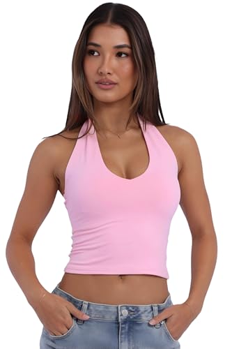 SIGHTBOMB Seamless Super Soft V Halter Neck Microfiber SOFTLINE Active WEAR/Casual WEAR Cuddle Spaghetti TOP for Women