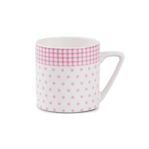Image of Puja Pink Dots Coffee Mugs | Ceramic Tea Cup | Coffee Cup 35001, Set Of 6 (Bone China) (Puja Pink Dots Coffee Mugs), 220 milliliter