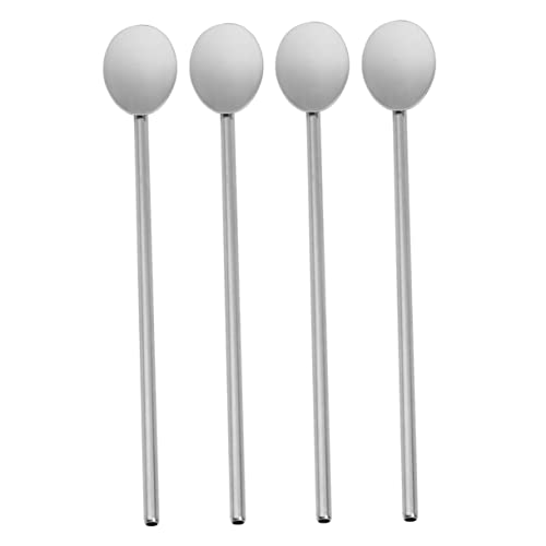 Unomor 4pcs Stainless Steel Straw Spoon Set Reusable Metal Drink Stirrer Spoon for Cocktails Coffee Beverages