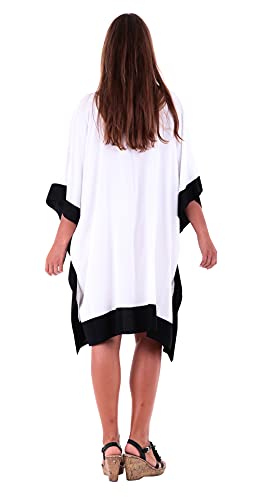 SHU-SHI Vestido feminino poncho curto túnica saída de praia Kaftan Plus Size, Family White, One Size