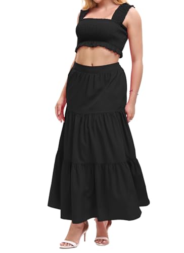 Image of Women's 2 Piece Beach Skirts Sexy Party Dress Crop Top and Long Skirt Sets