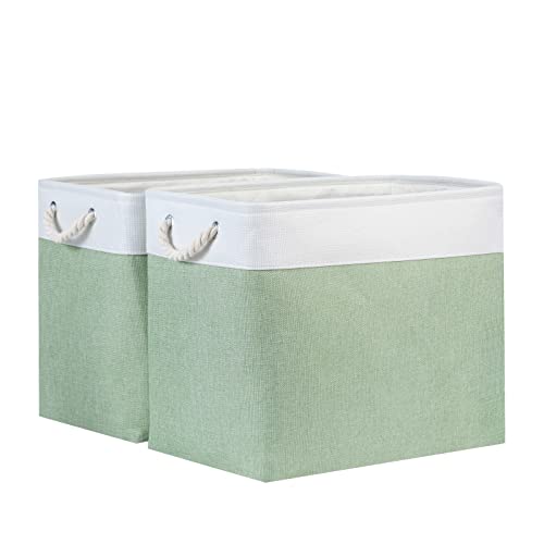Bidtakay Large Storage Baskets For Nursery Toy Organizer Collapsible Organizing Baskets 17X12X15 In Green Canvas Bins For Organizing Set Of 2 Clothes Decorative Baskets For Home Office Room Decor #TOP10