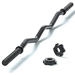 47" EZ Curl Bar Weight Lifting Bar, 1-inch Curling Bars for Weight lifting, Barbell bar for Hip Thrusts/Squats/Lunges for Gym and Home, With 2 Star Double Risk Star-nuts (220lb Weight Capacity)