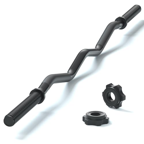 47″ EZ Curl Bar Weight Lifting Bar, 1-inch Curling Bars for Weight lifting, Barbell bar for Hip Thrusts/Squats/Lunges for Gym and Home, With 2 Star Double Risk Star-nuts (220lb Weight Capacity)