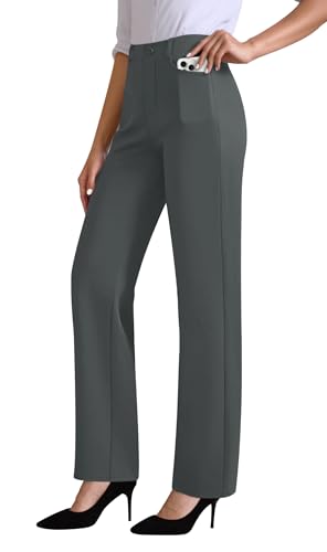 JEKAOYI Womens Dress Pants Stretchy Work Pants High Waisted Business Trousers Pull On Casual Slacks with Pockets Dark Grey