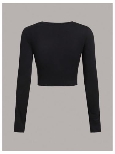 Floerns Girl's 3 Pcs Solid Long Sleeve Crop Top Crew Neck Knitted Tee Shirts4