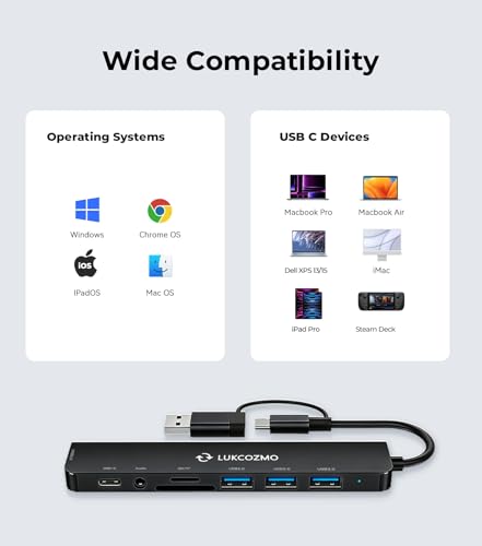 Image of USB-C 7-in-1 Hub: 4 USB 3.0, USB-C, SD /TF, Audio, for MacBook, iPad, Dell, HP, Phones