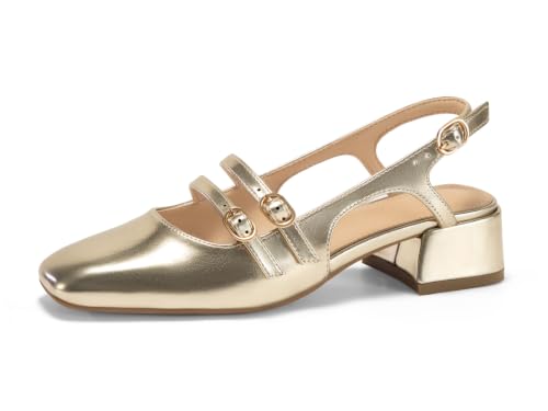 Image of Coutgo Women's Mary Jane Chunky Low Heels Slingback Pumps Closed Square Toe Wedding Dress Shoes