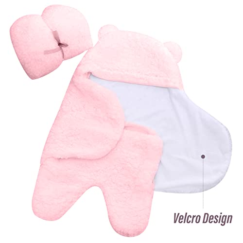 2 Pack Ultra Warm Sherpa Plush Baby Swaddle Wrap - Newborn Essentials for 0-6 Months - Shower Gifts for Boys Girls - Pink and White