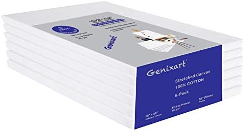 Genixart 40x50cm / 16"x20" Inch White Blank Stretched Canvas, Pack of 5, Primed Professional Artist Canvases for Acrylics & Oils Painting