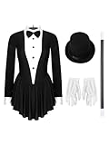 HULIJA Women Sexy Tuxedo Bodysuit Outfits Waitress Cosplay Costume Circus Ringmaster Outfit Magician Costume Black Medium