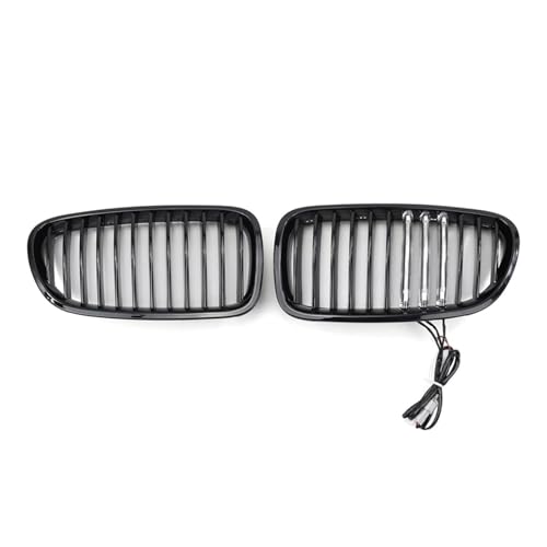 20Kinds Gloss Black Car Front Bumper Grille Kidney Hood Grill Racing Sport Compatible with BMW 5 Series F10 F11 F18 2010-2017 with Emble(G LED 12 Bars)