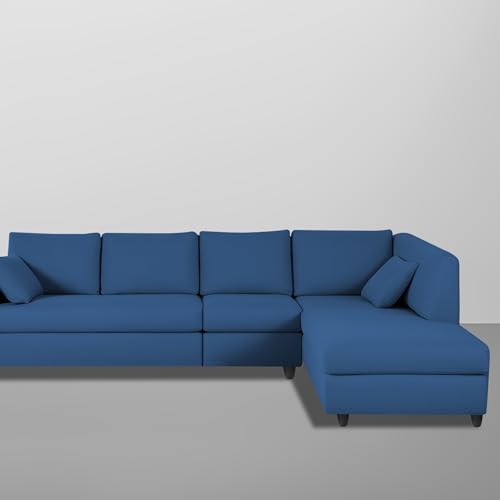 Image of Florian RHS 6 Seater L Shape Sofa Set for Living Room (Blue Fabric) Premium Fabric Sofa