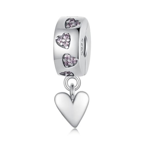 Perle stopper à clip en argent sterling 925 précieux au design cœur bombé