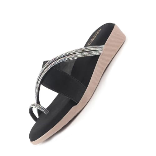 Image of FAUSTO Women Embellished Shimmery Cross Strap Toe Ring Wedding Slip On Slippers | Soft Cushioned Footbed Wedge Sandals | Party, Mehndi, Festive