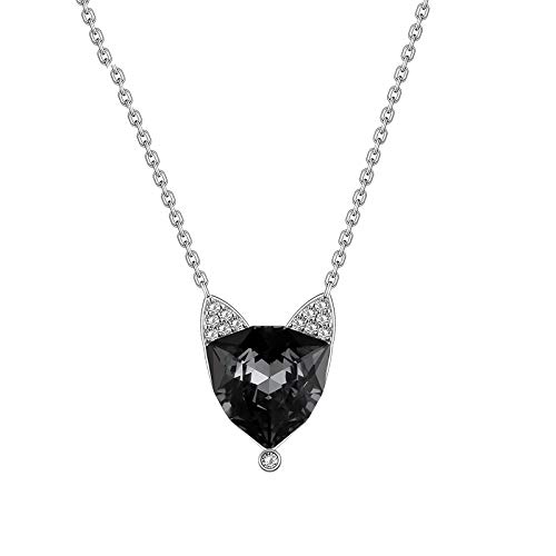 Collar de plata 925 OwKay con colgante de gatito de cristal y acabado brillante para mujer