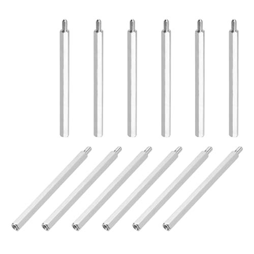 sourcing map Hex Spacer Screws, M3x60mm+6mm Male to Female Thread Brass Nickel Plated Motherboard Standoffs Spacer Pillars for PCB Circuit Boards FPV Quadcopter Drone DIY, Pack of 12