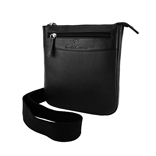 Conte Massimo bolso de hombre con correa ajustable, multibolsillo de piel auténtica, Negro Medio 417 Cover