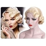 REEWES Long 1920s Wig Finger Wave Wig Curly Short Wig Vintage Wigs for Women Lady Synthetic Heat...