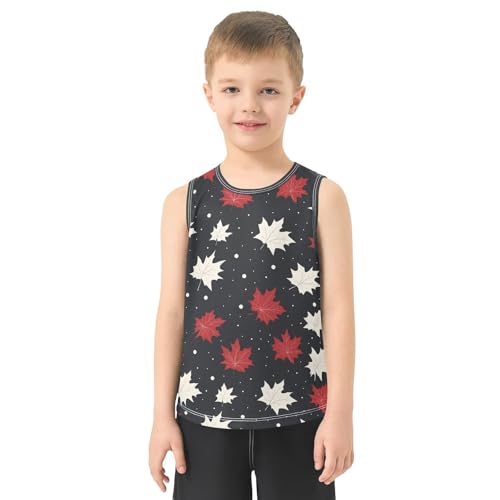 Boys Tank Top Shirts Maple Leaf Red White Polka Dot Sleeveless T-Shirts Crew Neck for Kids Clothing Children2