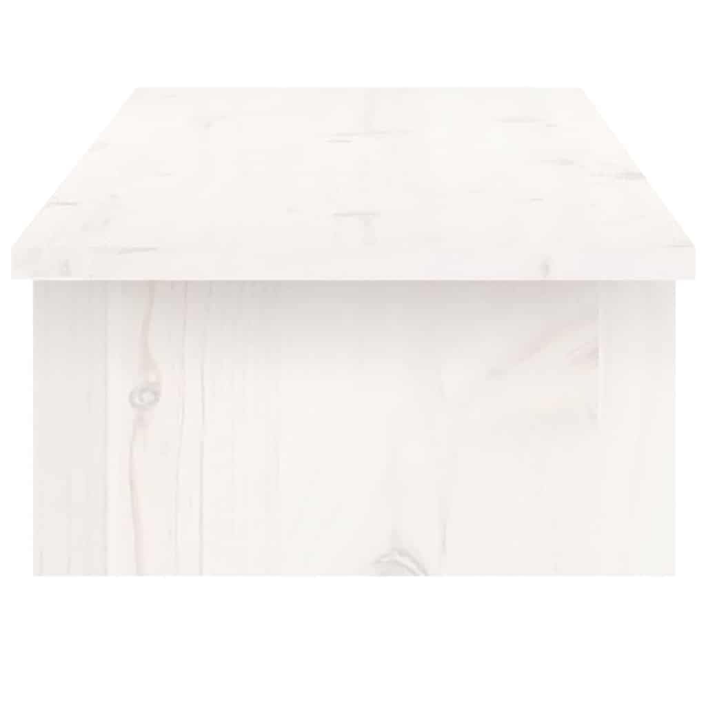 Supporto per monitor bianco in legno di pino massiccio, 100 x 27 x 15 cm, con spazio per la casa e l'ufficio, supporto da scrivania per sollevare il monitor, ripiano e gestione dei cavi