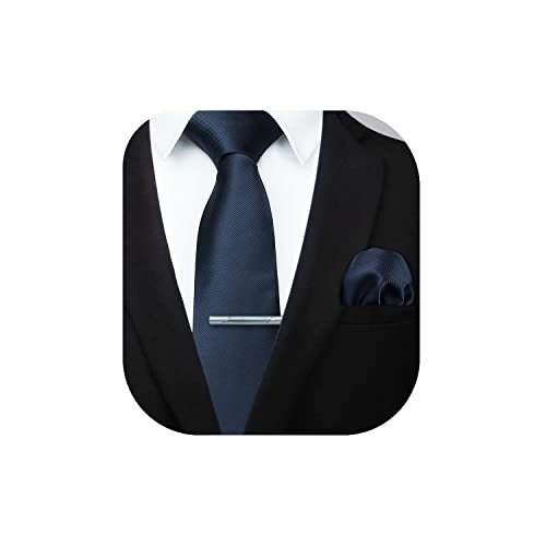HISDERN Corbata de boda Azul marino asargada Hombres clasico Corbata & Plaza de bolsillo Conjunto de clip Cover
