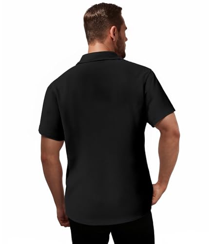 ETHANOL Men’s Bonded Collar Seamless Button-Down Shirt – Tech Stretch, Waffle Texture Short Sleeve Shirt3